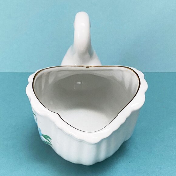 Beautiful Small Porcelain White Swan Bowl with Flowers - Swan Planter - Cottage - Picture 3 of 7